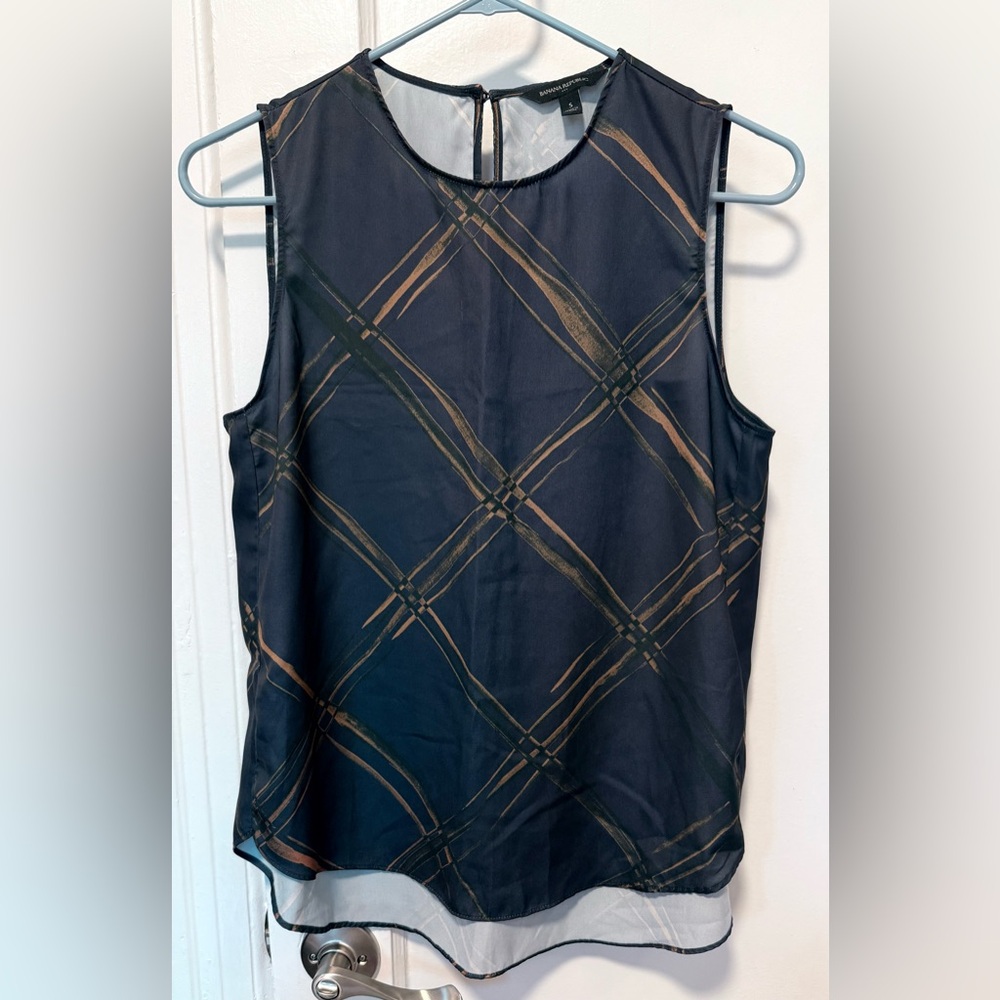 Banana Republic Navy and Tan Plaid Tank Top